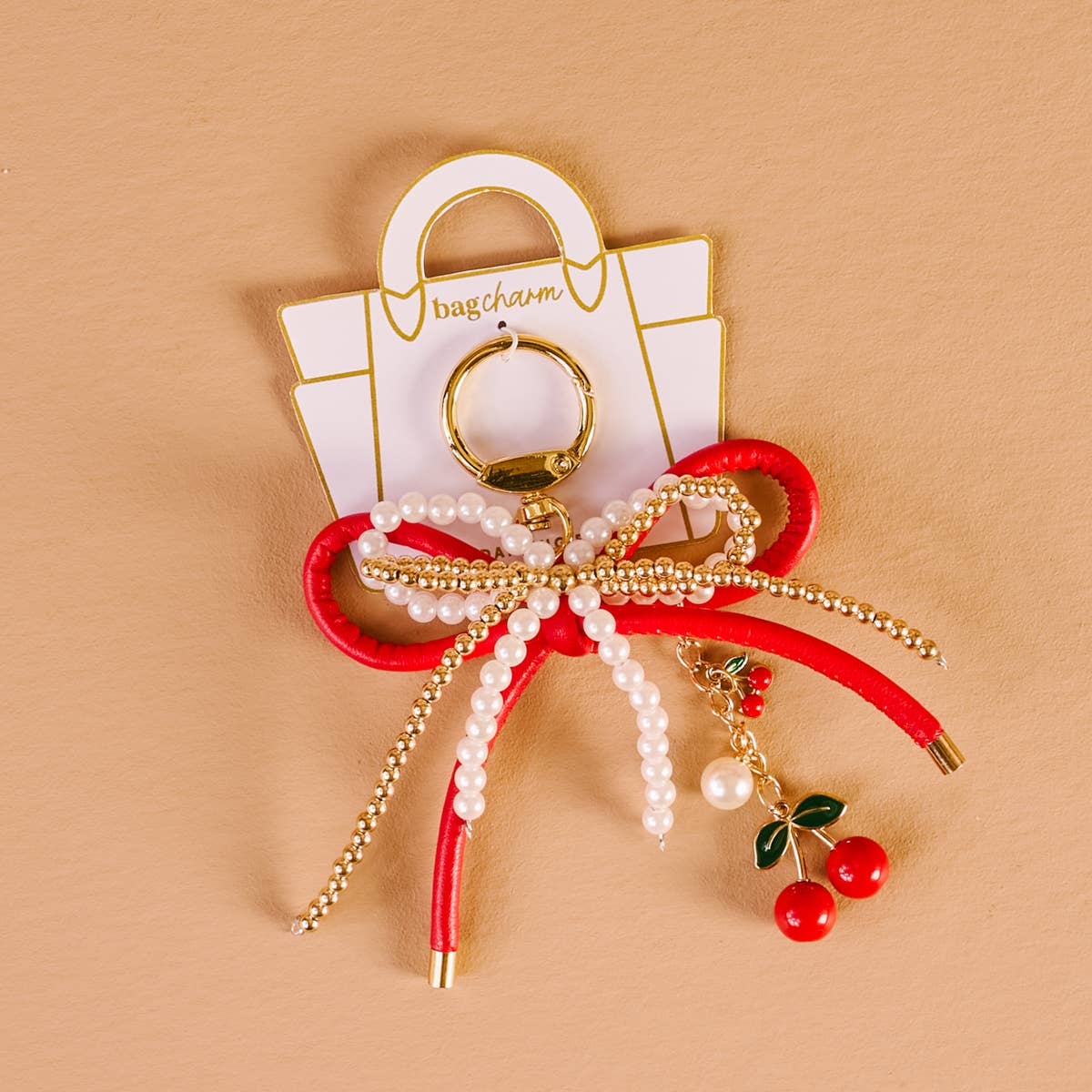 đ Cherry Bliss Layered Bows Bag Charm â Statement Keychain Accessory