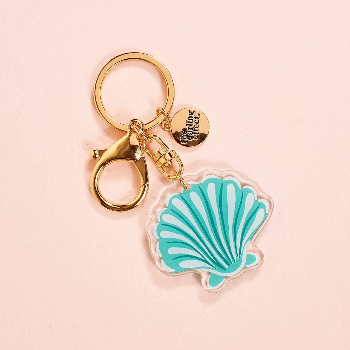 Blue Scallop Seashell Keychain – Coastal Acrylic Bag Charm with Gold Hardware