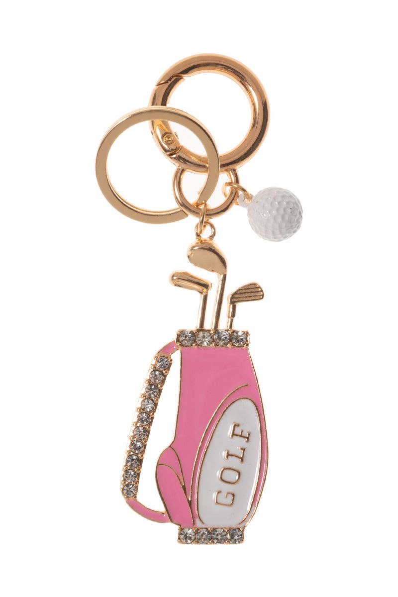 Sports Golf Bag Shaped Enamel With Stones Keychain