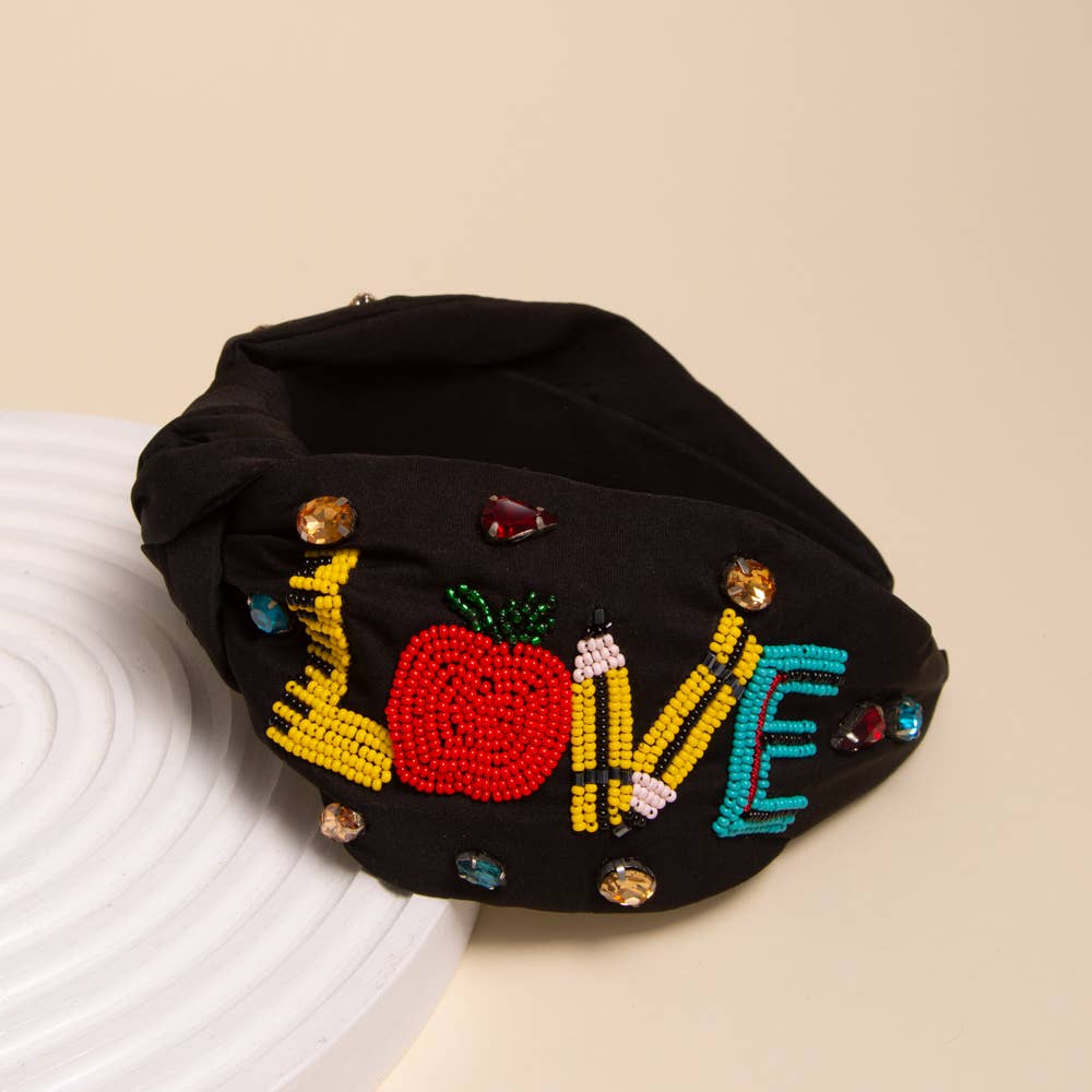 "LOVE" Teacher Appreciation Beaded Top Knotted Headband