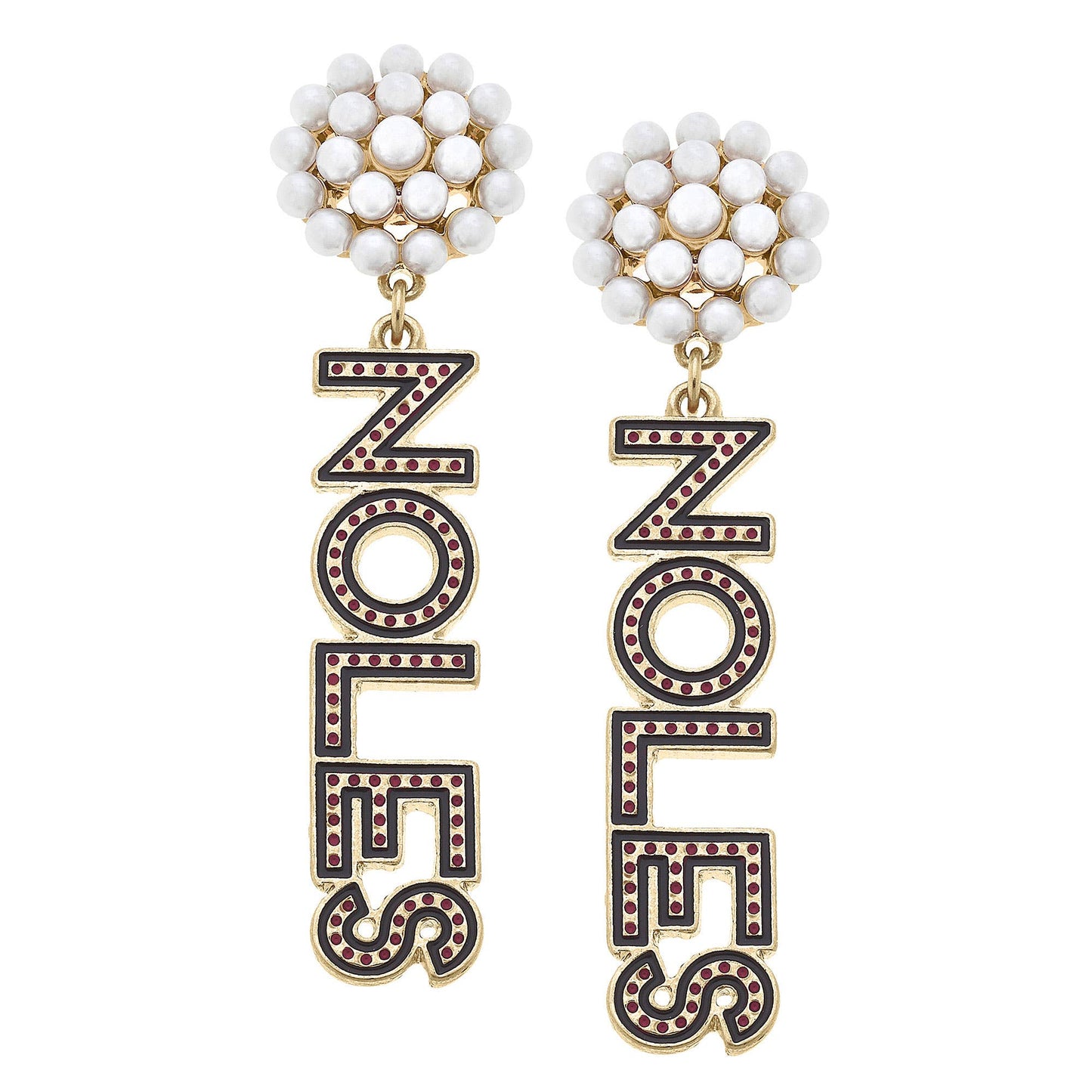 Florida State-Inspired Pearl Cluster Enamel Drop Earrings