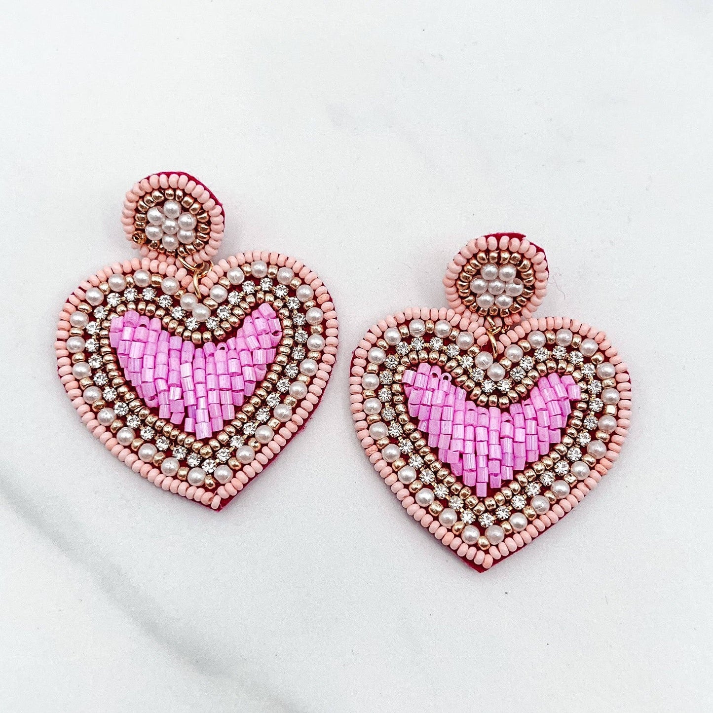 Lovely Pink Heart Beaded Earrings – Gold Plated Dangle Earrings