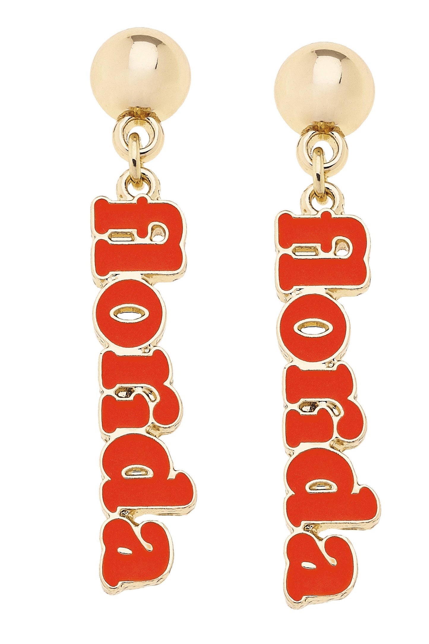 Gator Color Inspired Slogan Earrings in Orange & Gold