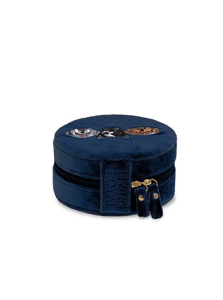 Puppy Pals Navy Velvet Jewelry Zip Case/Travel Organizer
