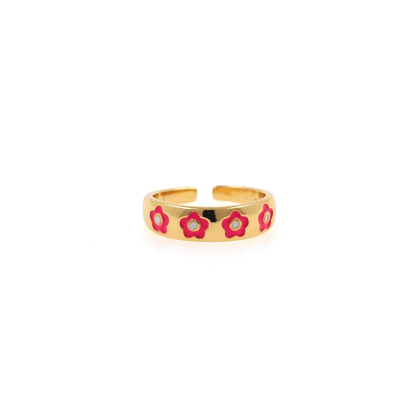 Enamel Flower Ring Adjustable