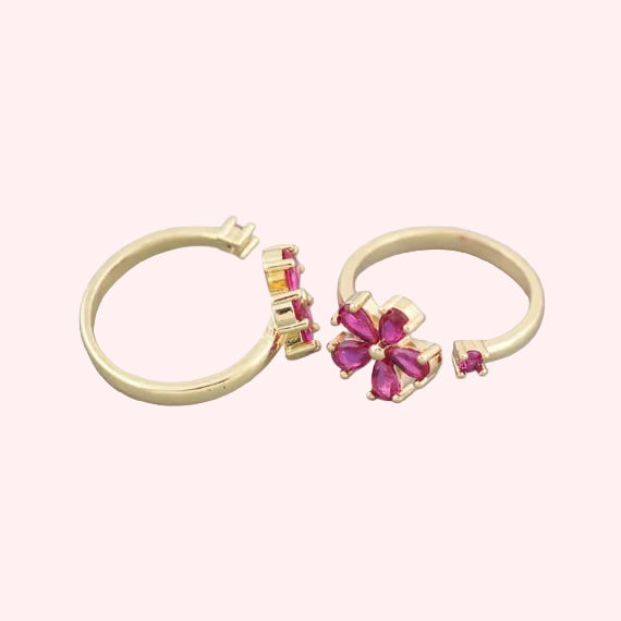 Adjustable Crystal Flower Ring