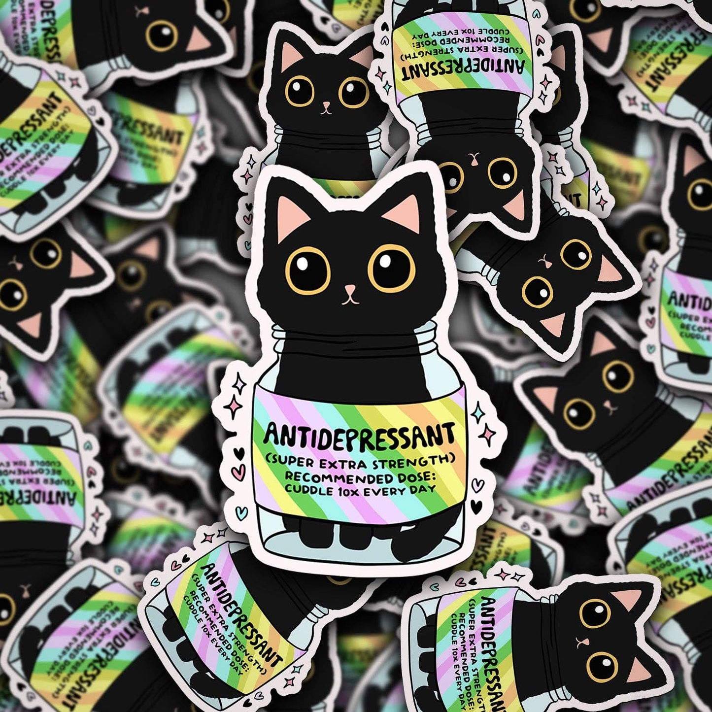 Black Cat Antidepressant Vinyl Decal – Funny Cat Sticker