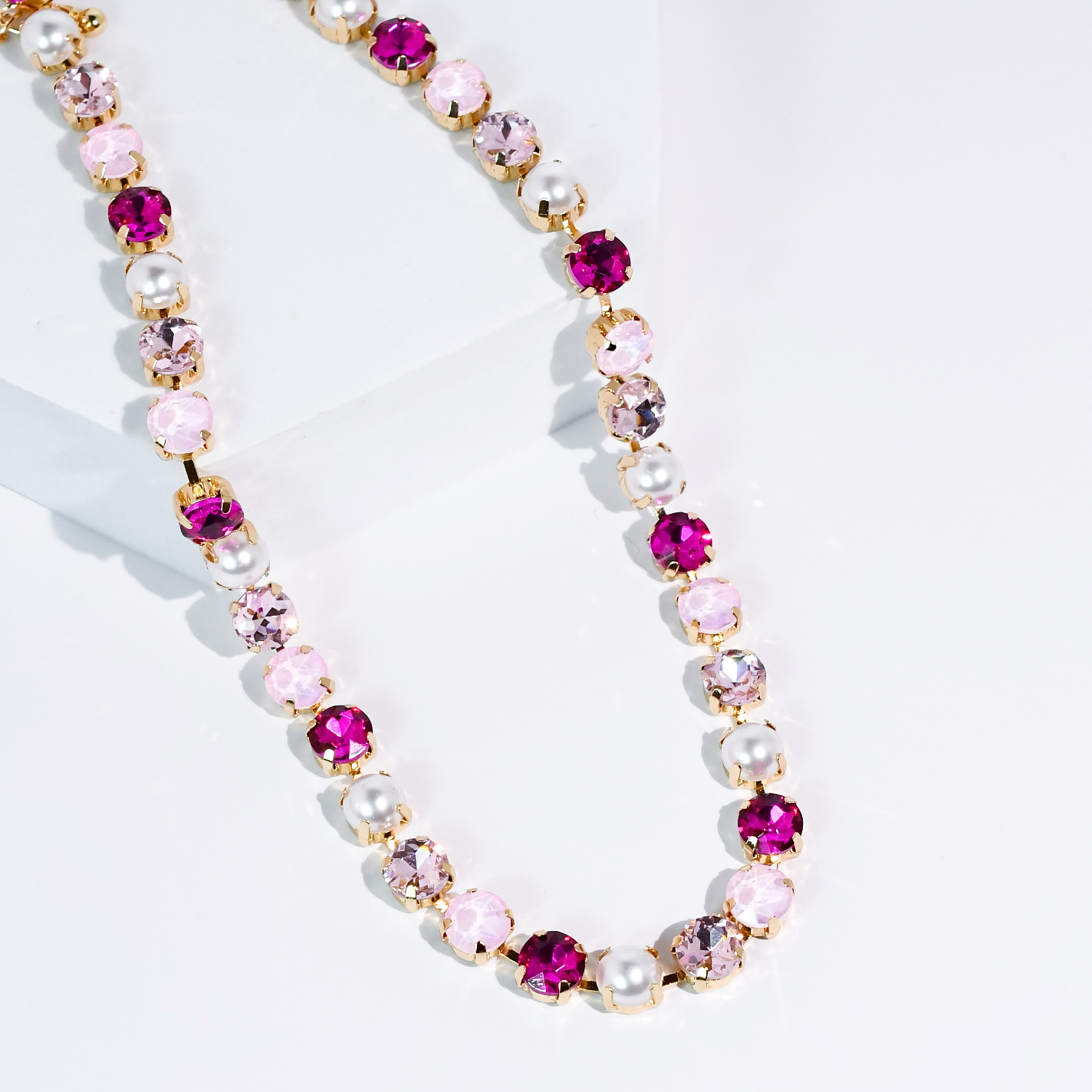 Magenta Crystal Necklace & Stud Earring Set
