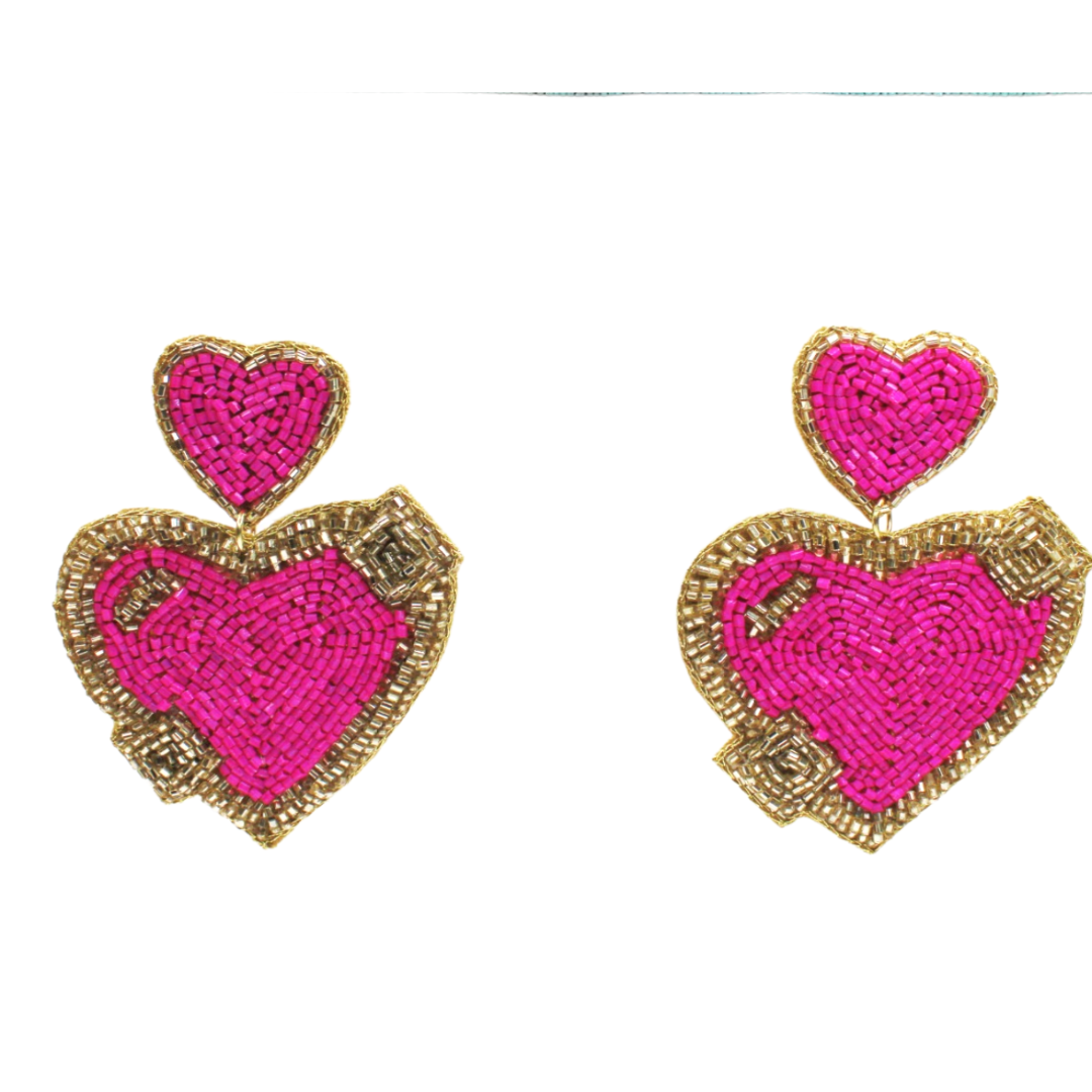 Shining Heart Beaded Earrings – Heart Dangle Statement Earrings