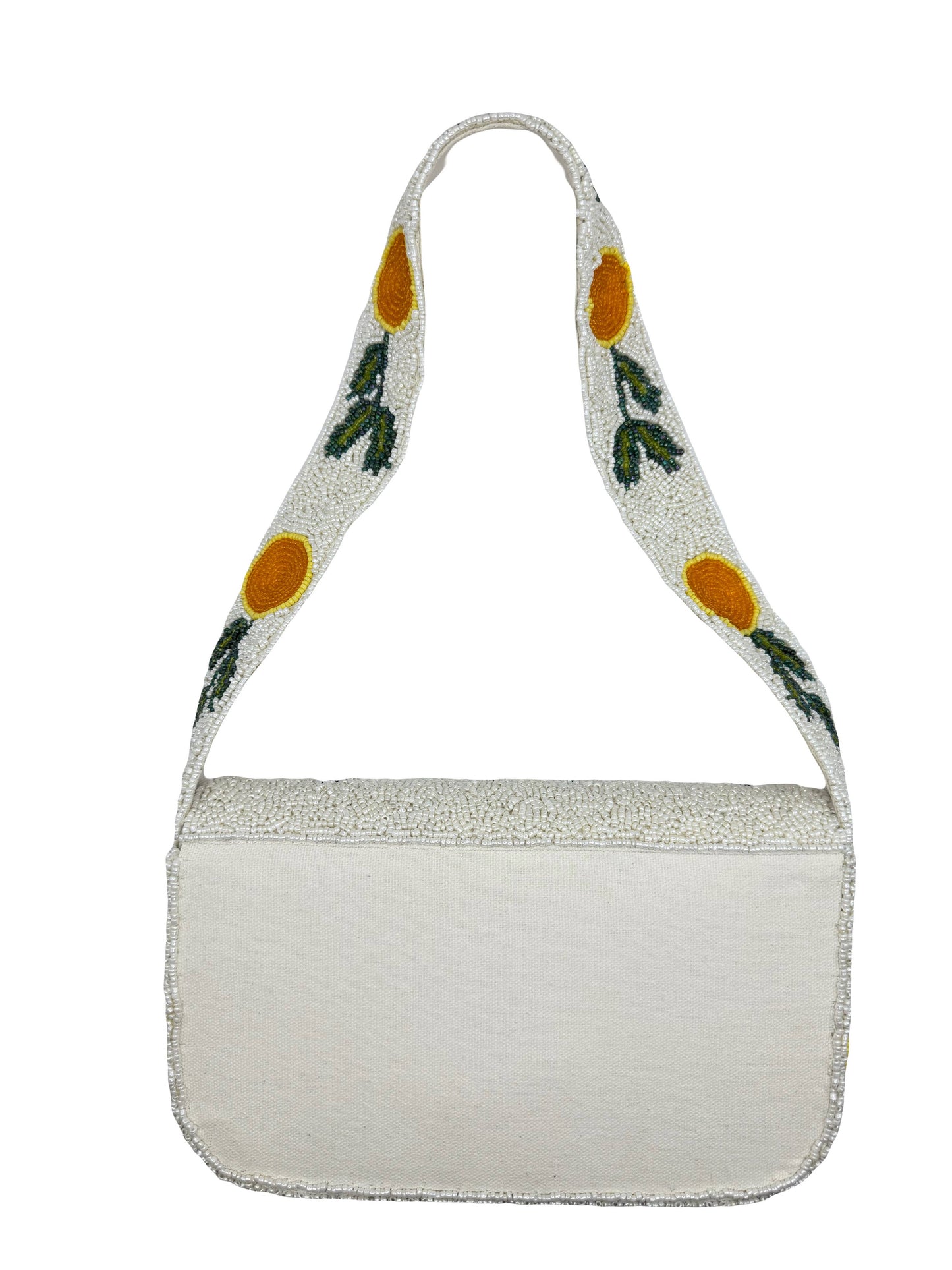 Citrus Orange Beaded Floral Clutch Bag – Handmade Glass Bead Crossbody (9" x 6")
