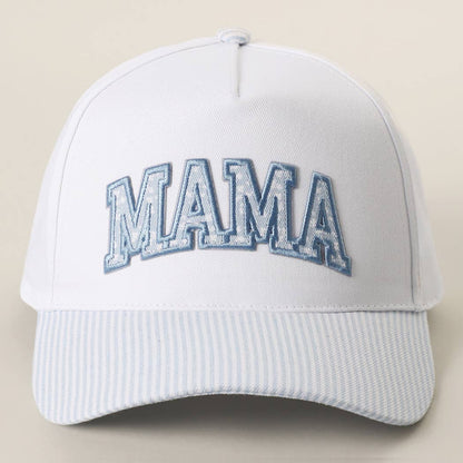 MAMA Embroidered Patch Stripe Brim Trucker Hat
