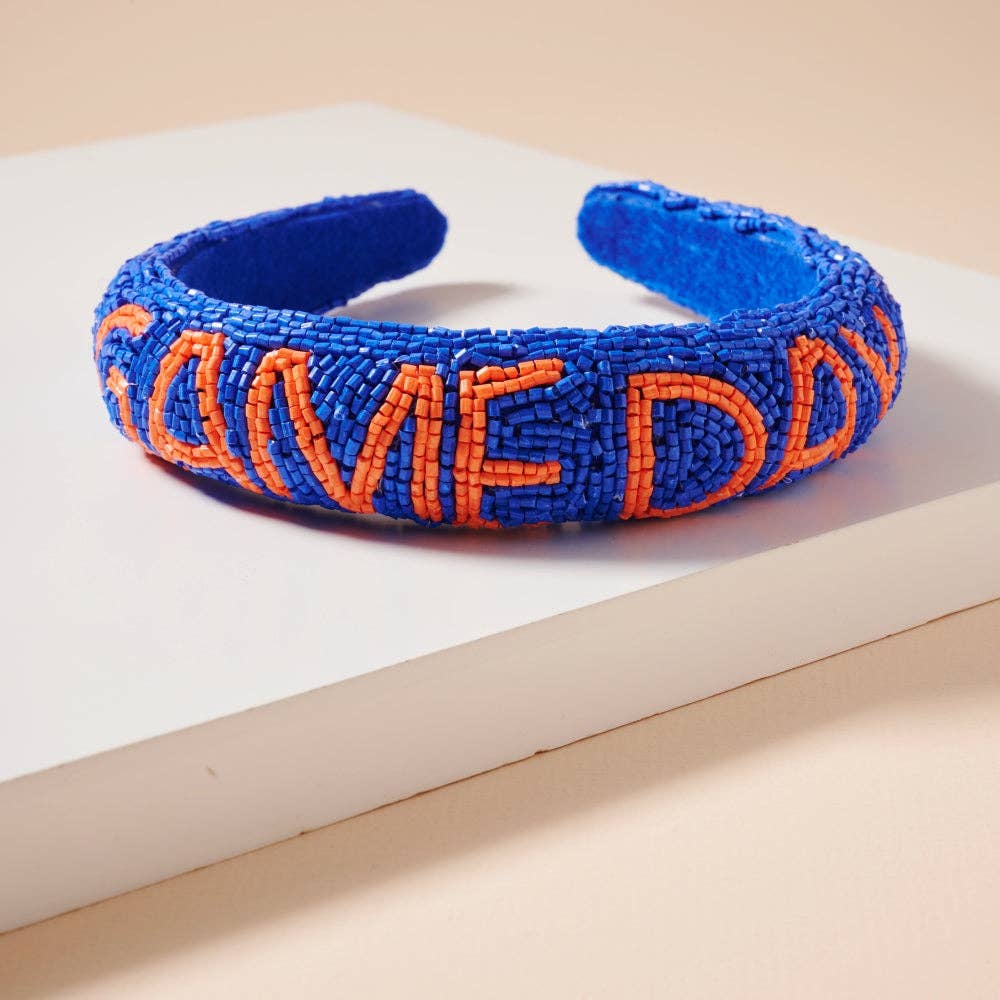 Blue and Orange Game Day Seed Beaded Headband
