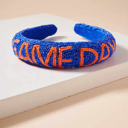 Blue and Orange Game Day Seed Beaded Headband