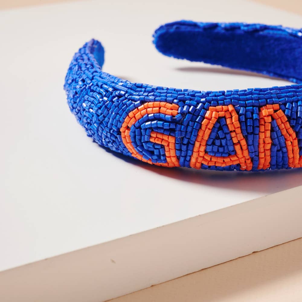 Blue and Orange Game Day Seed Beaded Headband