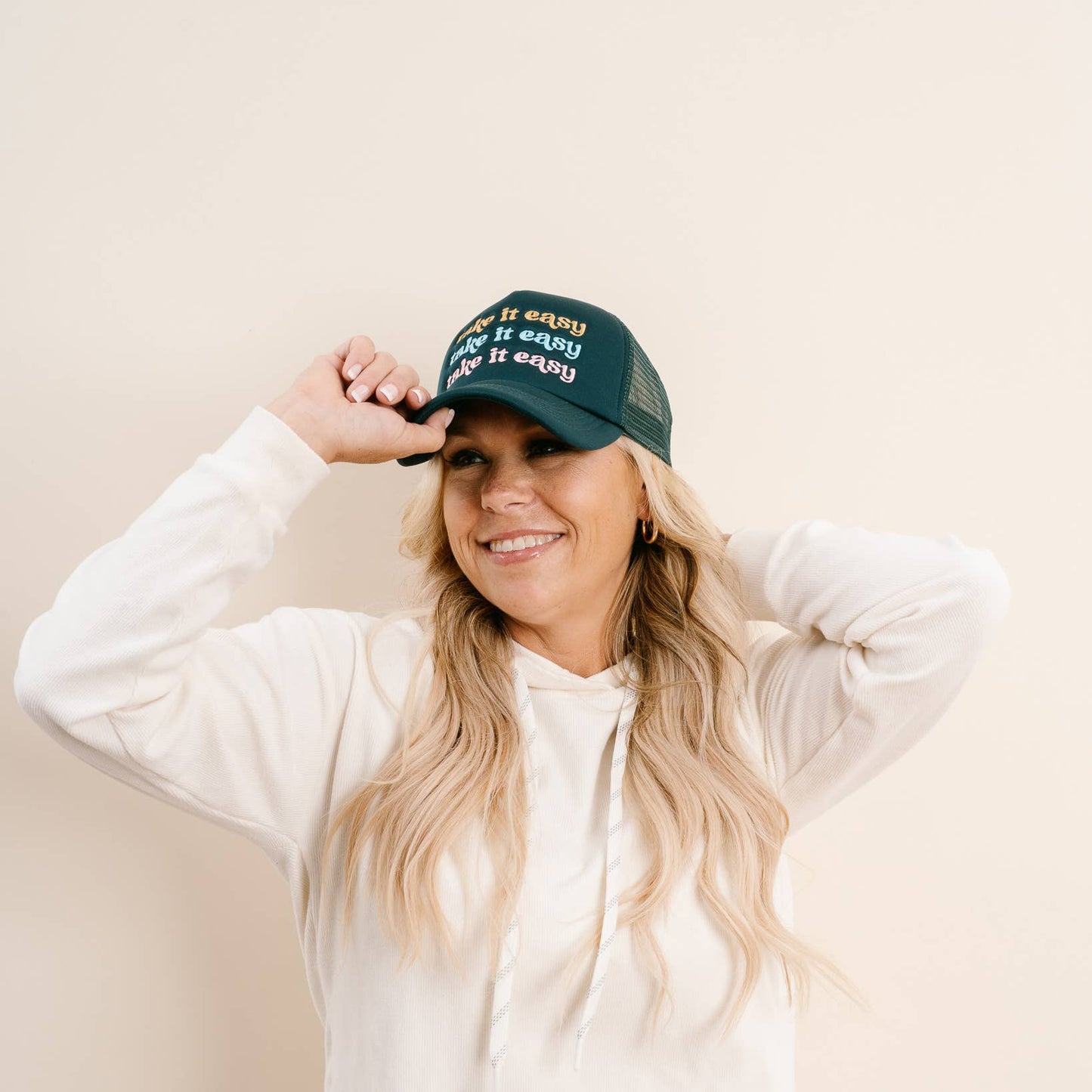 🧢 Take It Easy Trucker Hat – Embroidered Mesh Back Baseball Cap