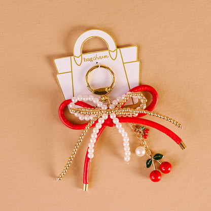 🎀 Cherry Bliss Layered Bows Bag Charm – Statement Keychain Accessory