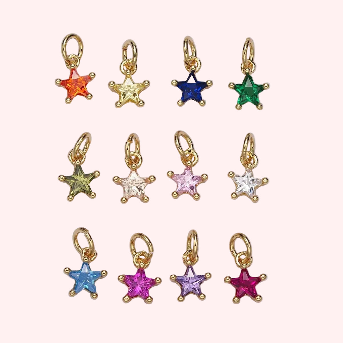 Star Birthstone Charm – Gold CZ Star Pendant