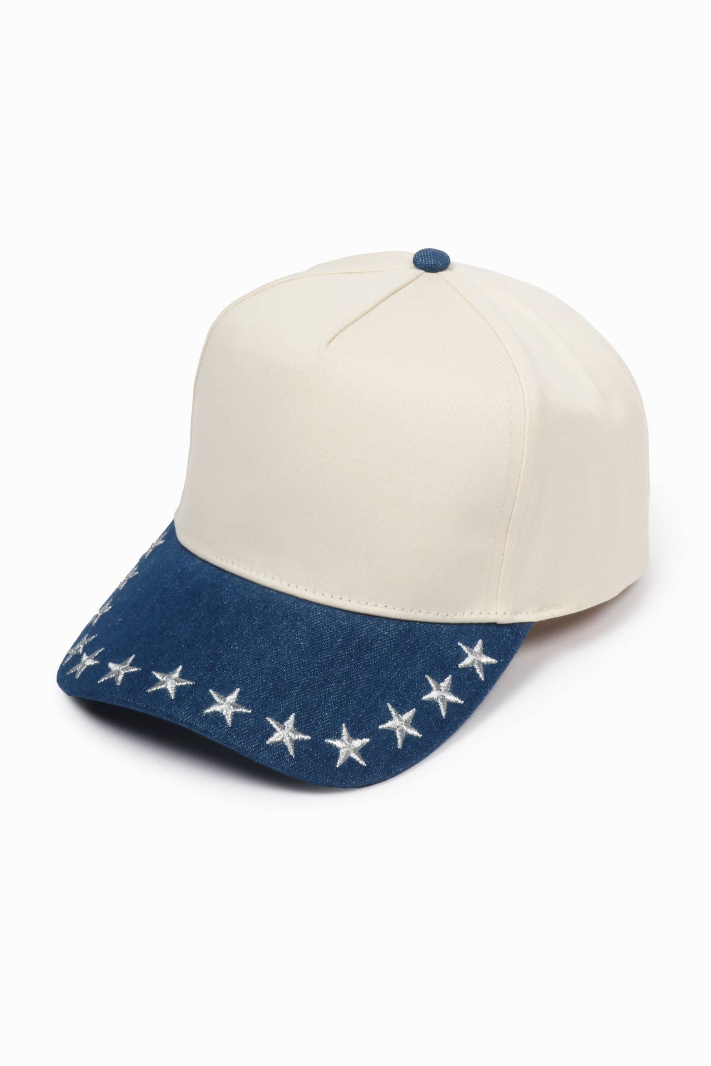 STARS Embroidered Denim Brim 5 Panel Two Tone Cap