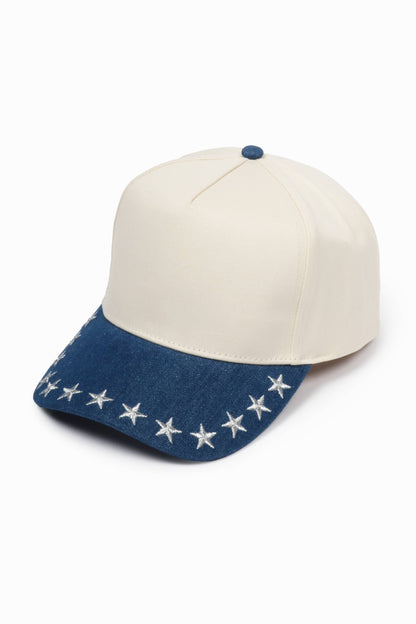 STARS Embroidered Denim Brim 5 Panel Two Tone Cap
