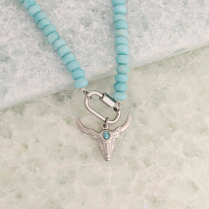 Stainless Steel Turquoise Chunky Bead Carabiner Necklace