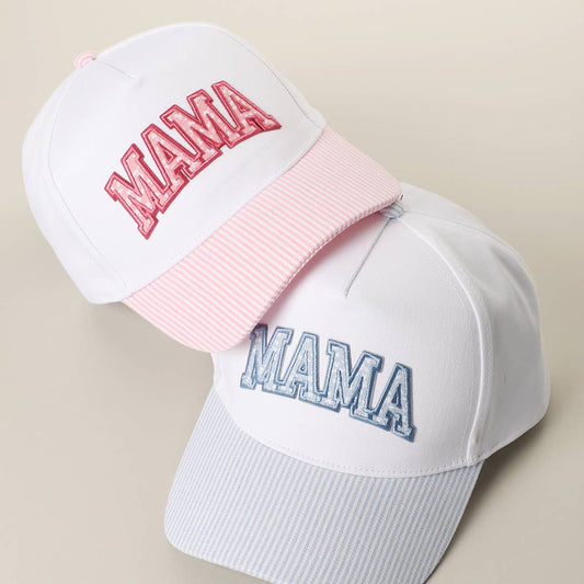 MAMA Embroidered Patch Stripe Brim Trucker Hat
