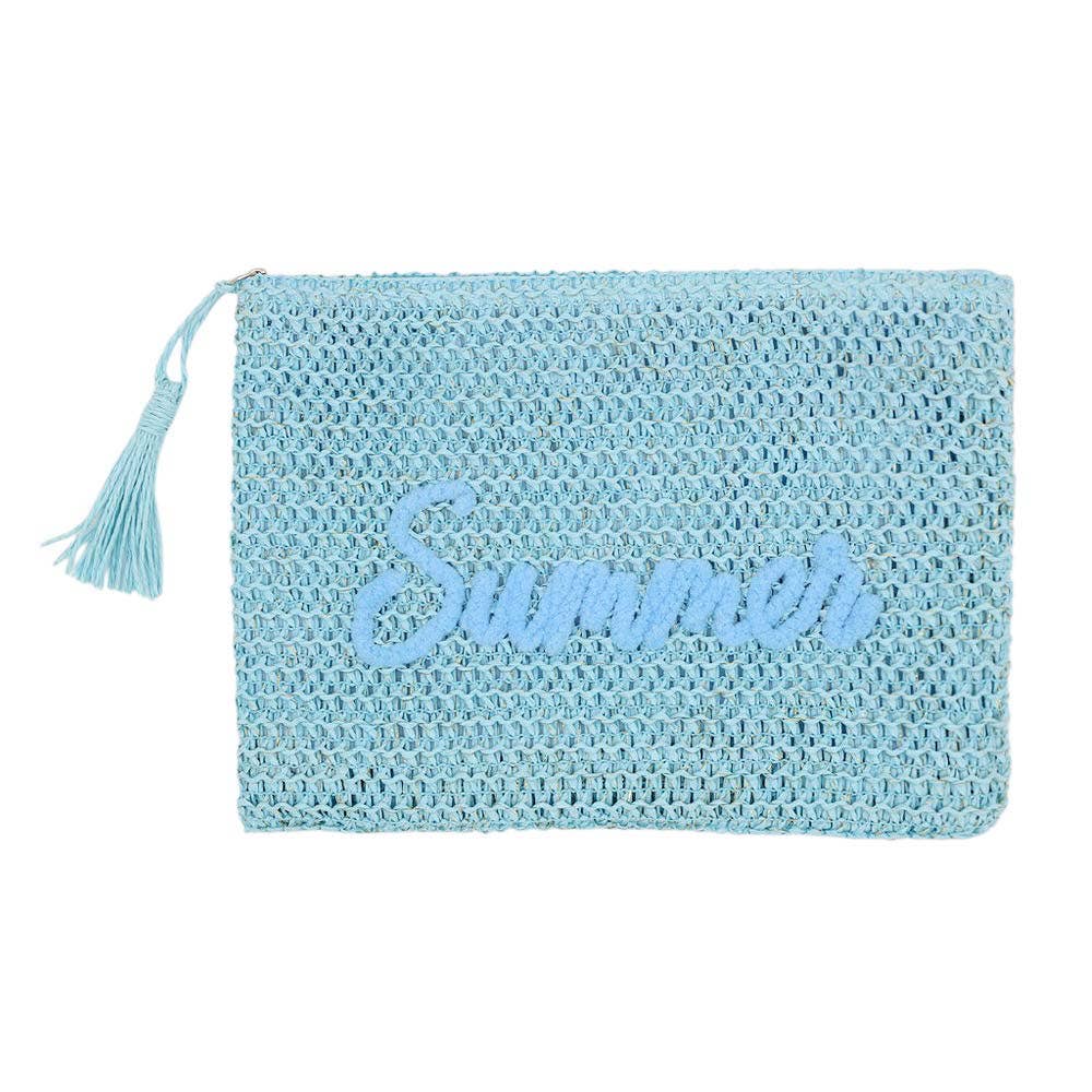 SUMMER Embroidery Woven Straw Pouch Bag