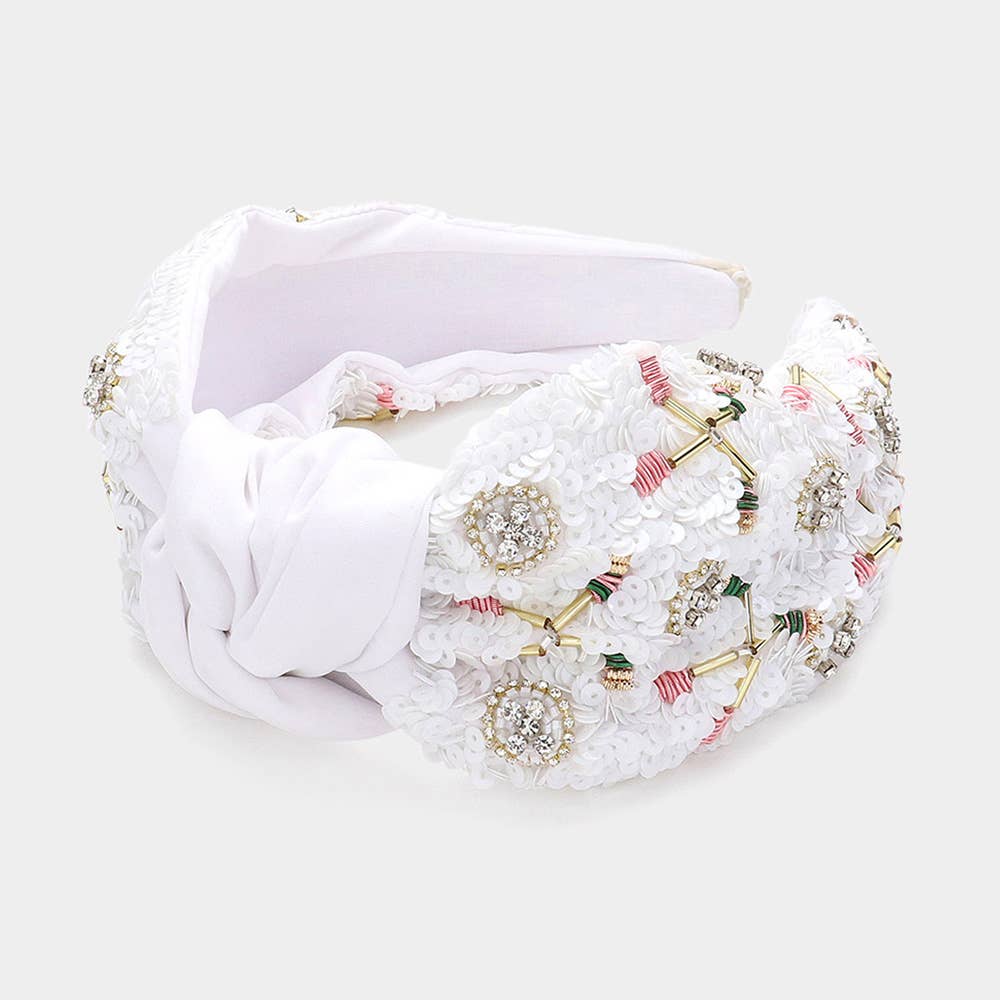 ⛳ Golf Rhinestone Knot Headband – Beaded Sequin Statement Hair Accessory