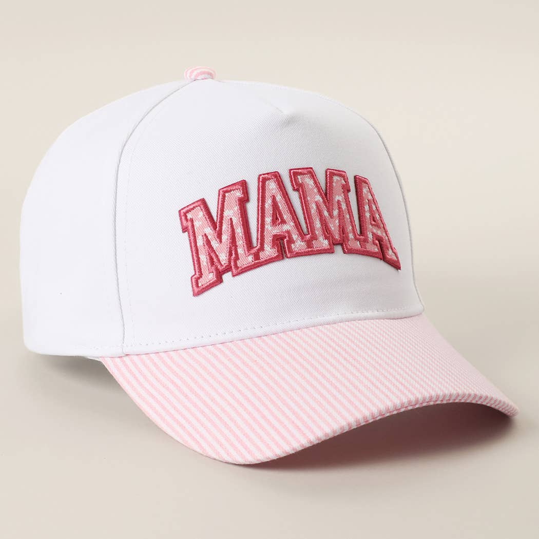 MAMA Embroidered Patch Stripe Brim Trucker Hat