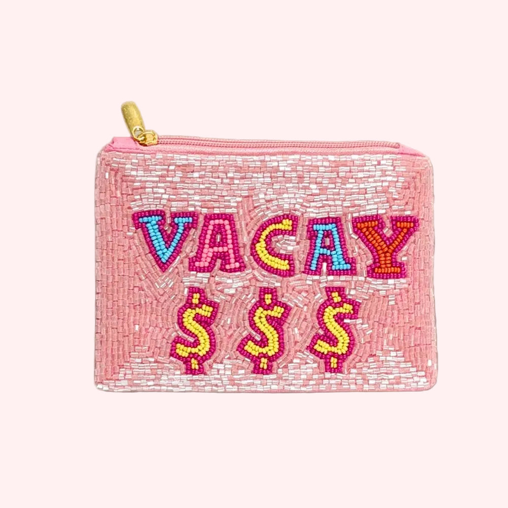 VACAY Message Seed Beaded Mini Pouch Bag