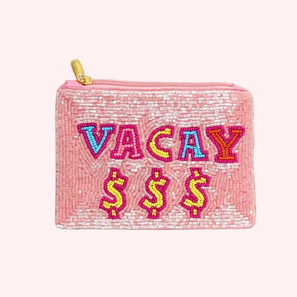 VACAY Message Seed Beaded Mini Pouch Bag