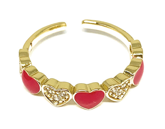 Hot Pink Heart Band Ring- Adjustable
