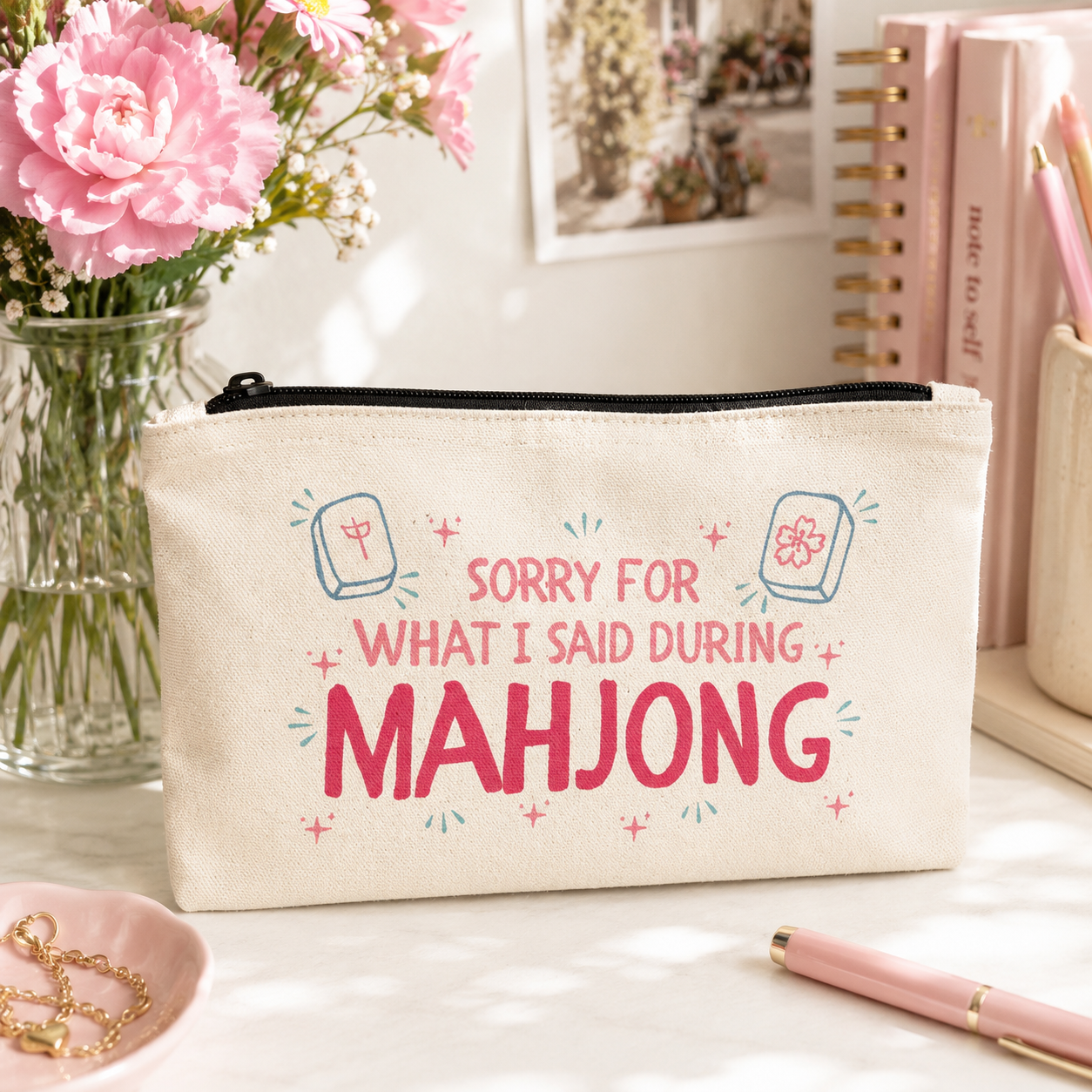 Sorry For What I Said During Mahjong - Canvas Zipper Pouch