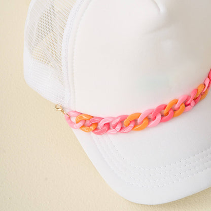 💖 Sassy Acrylic Hat Chain – Pink & Orange Trucker Hat Accessory