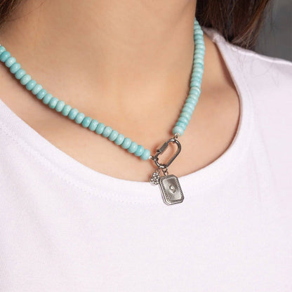 Stainless Steel Turquoise Chunky Bead Carabiner Necklace