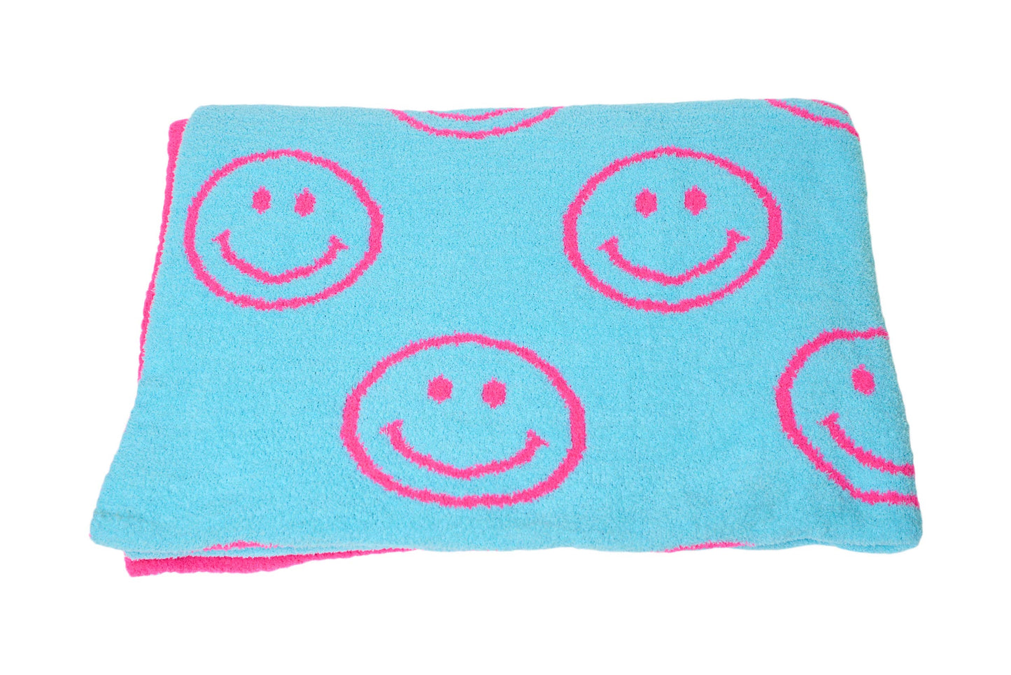 Smiley Face & Lightning Bolt Plush Throw Blanket – Cozy Knit Blanket 50" x 60"
