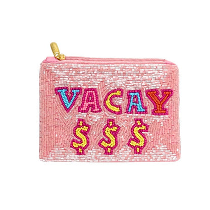 VACAY Message Seed Beaded Mini Pouch Bag