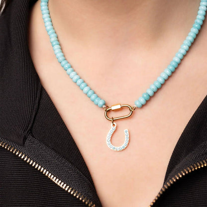 Stainless Steel Turquoise Chunky Bead Carabiner Necklace