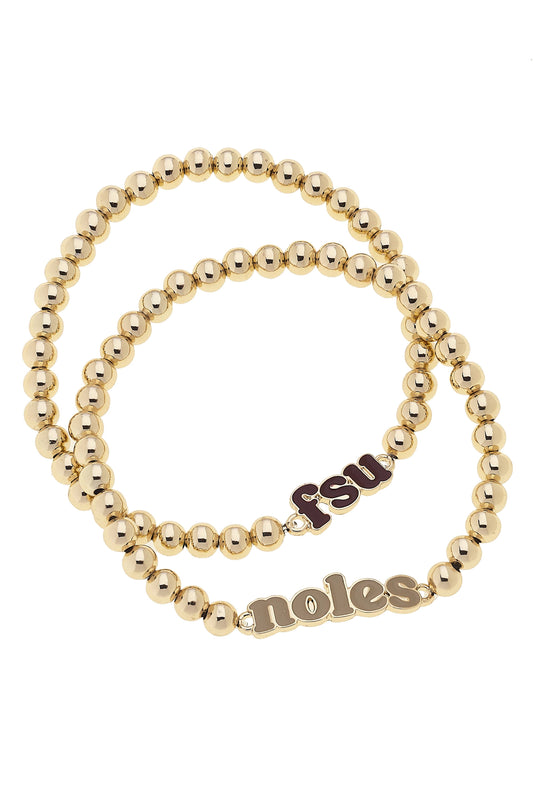 Garnet & Gold Inspired Slogan Ball Bead Bracelet Set of 2