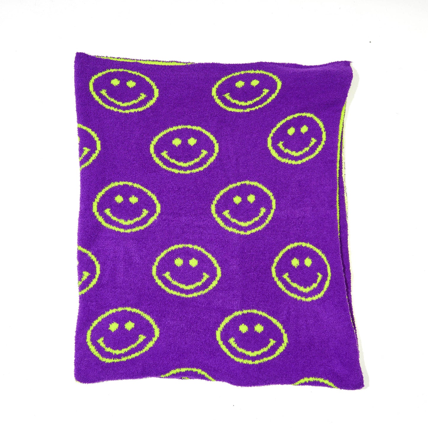 Smiley Face & Lightning Bolt Plush Throw Blanket – Cozy Knit Blanket 50" x 60"
