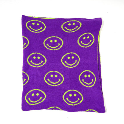 Smiley Face & Lightning Bolt Plush Throw Blanket – Cozy Knit Blanket 50" x 60"
