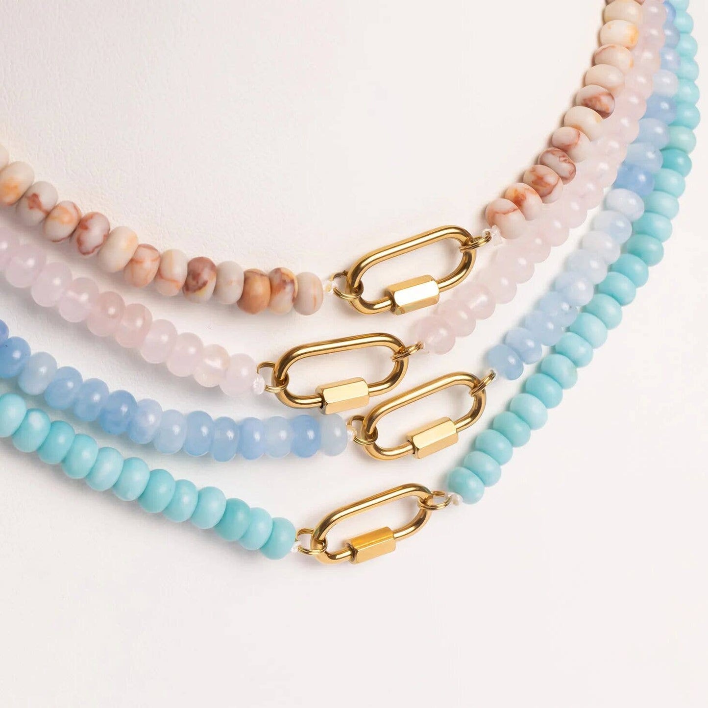 Stainless Steel Turquoise Chunky Bead Carabiner Necklace
