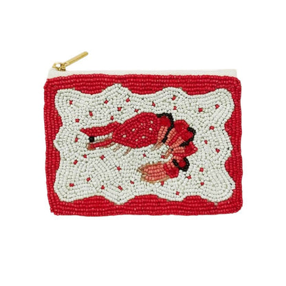 🦞 Lobster Beaded Mini Pouch – Coastal Zipper Clutch Bag