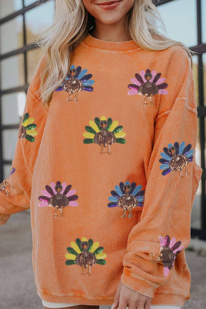 Sequin Turkey Graphic Corded Baggy Sweatshirt