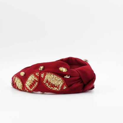 Maroon & Gold Football Headband – Hand Beaded Game Day Accessory