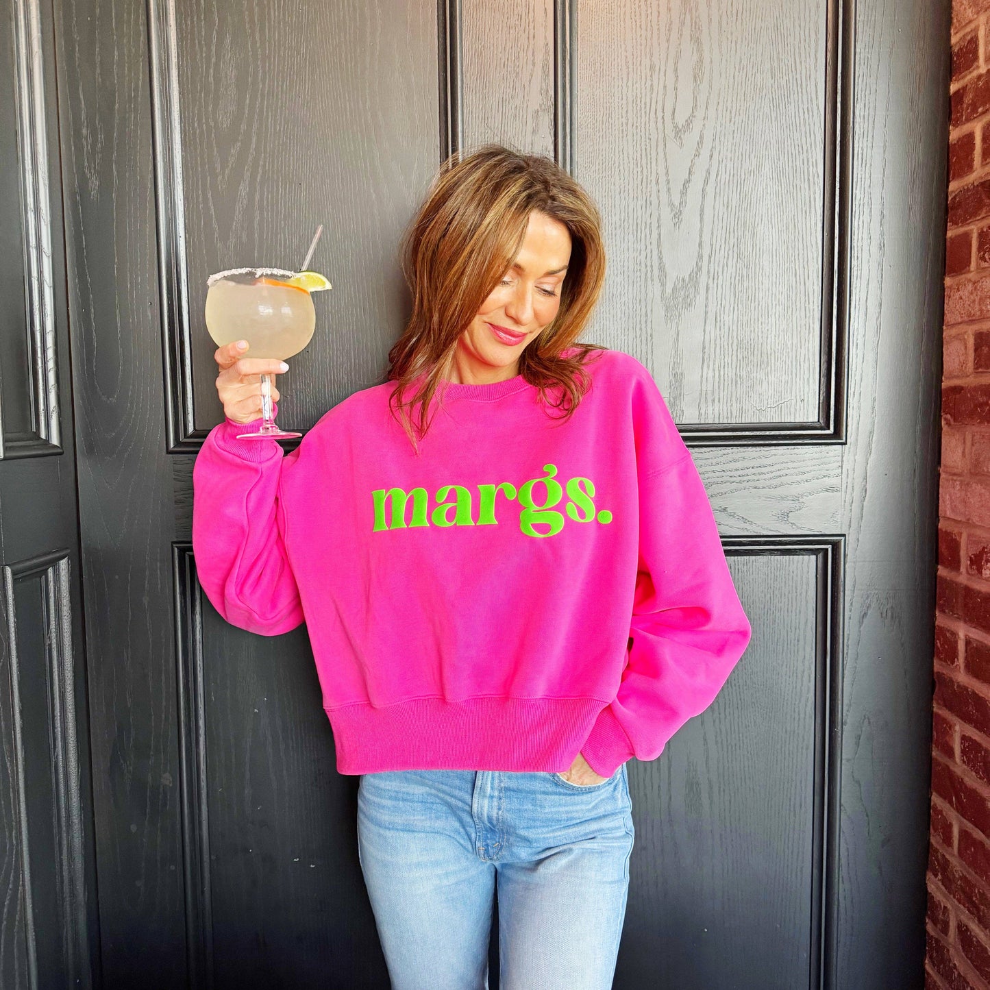 Margs Lime Puff Crop Sweatshirt
