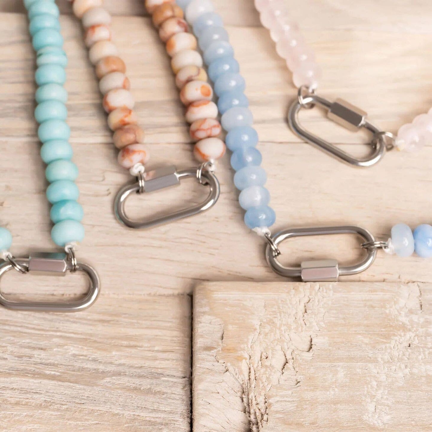 Stainless Steel Turquoise Chunky Bead Carabiner Necklace