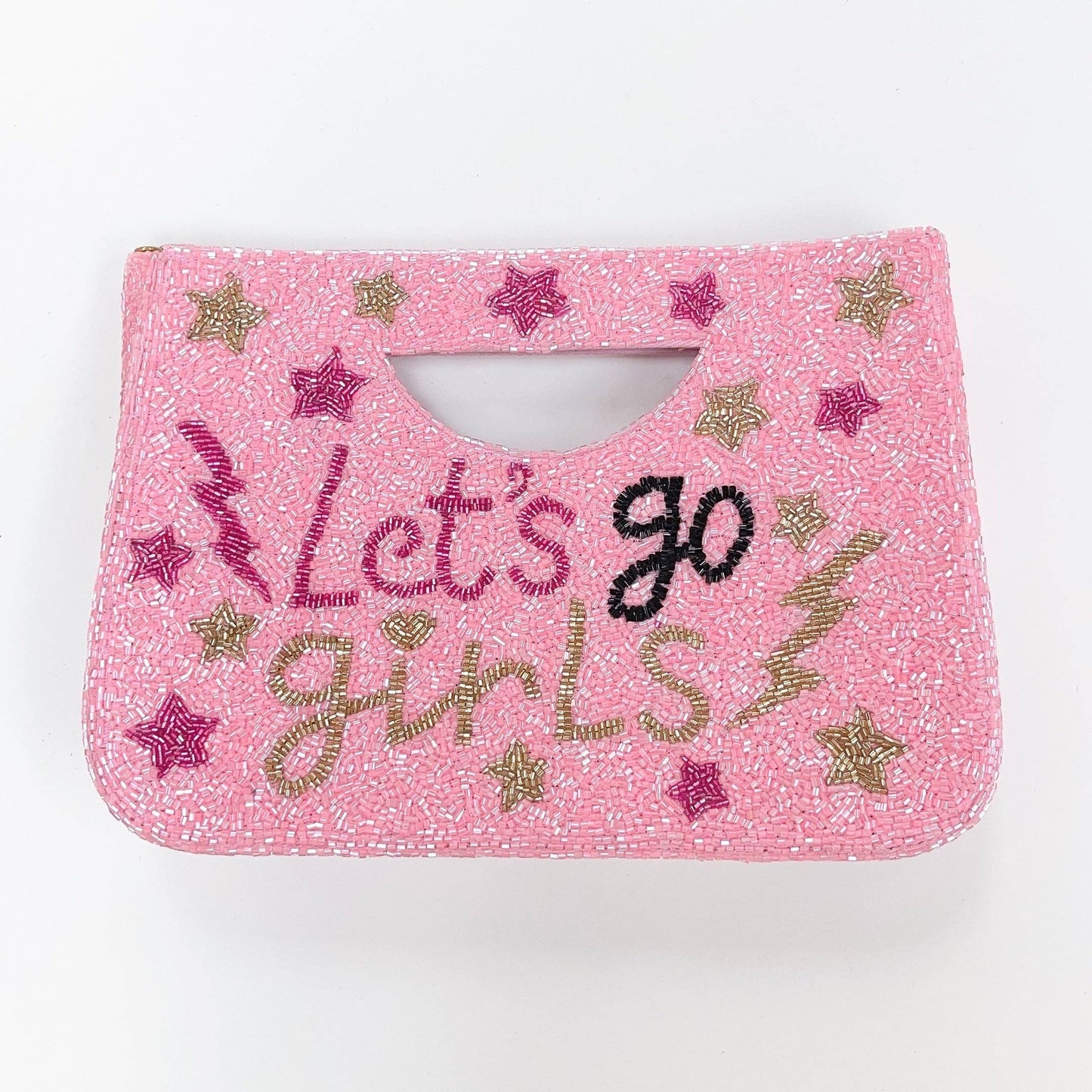 Let’s Go Girls Beaded Purse – Pink Statement Clutch
