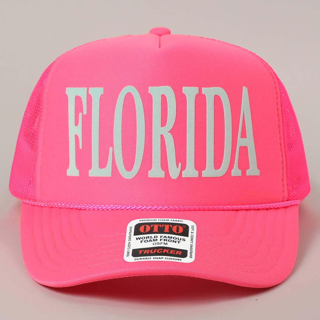 FLORIDA Text Printed Mesh Back Foam Trucker Hat