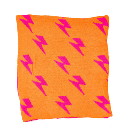 Smiley Face & Lightning Bolt Plush Throw Blanket – Cozy Knit Blanket 50" x 60"