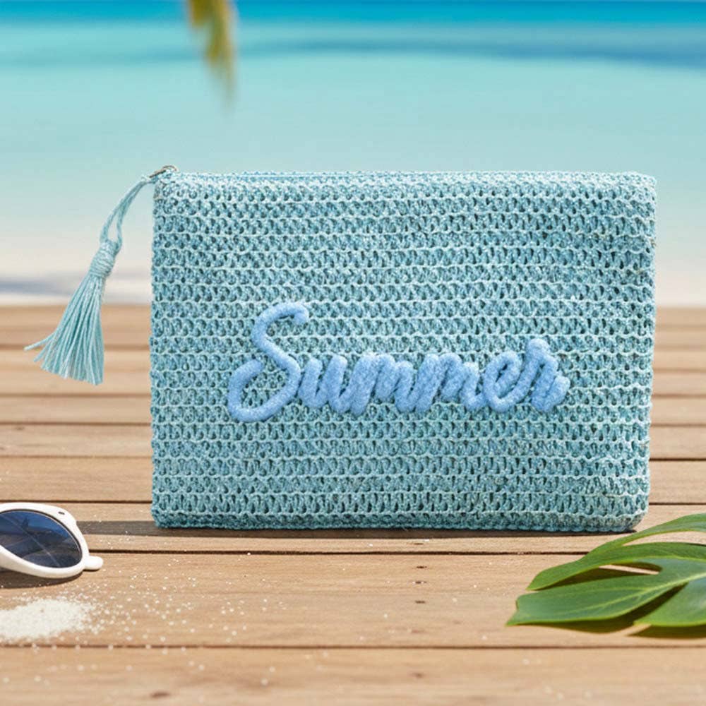 SUMMER Embroidery Woven Straw Pouch Bag